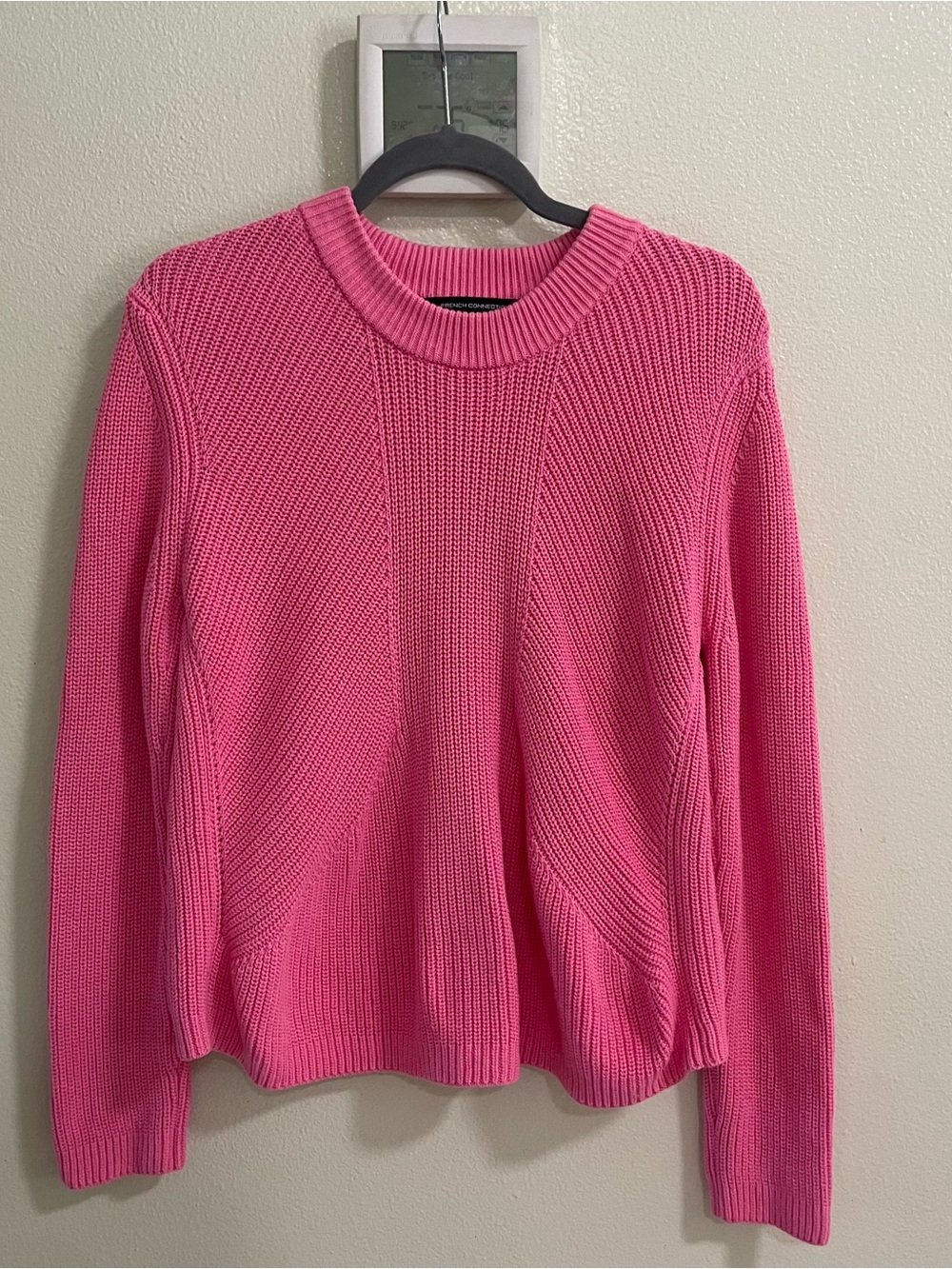 French Connection Bright Pink Crewneck Knit Sweater